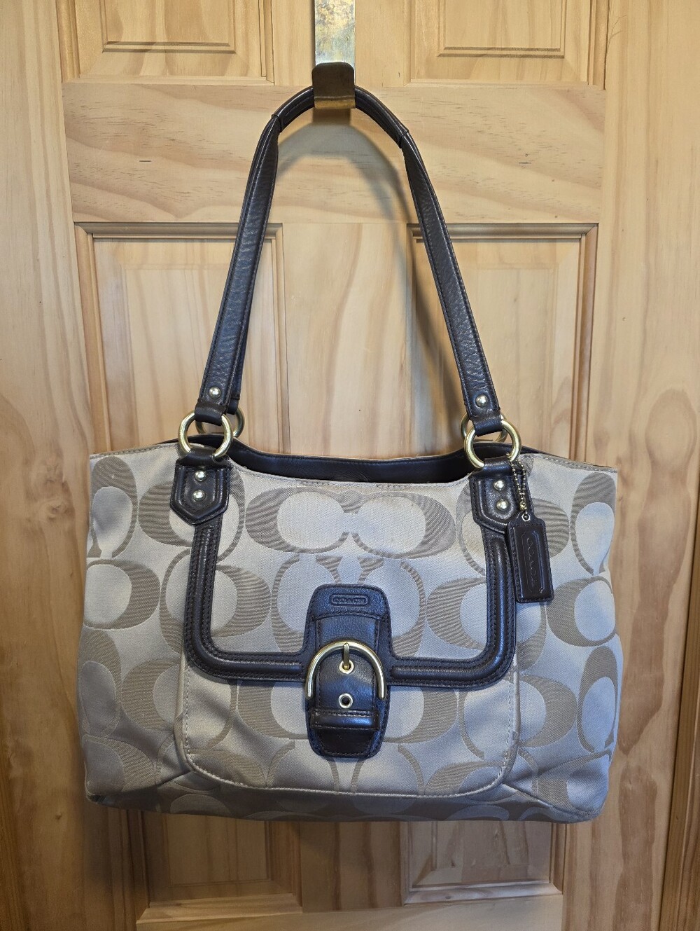 Coach Khaki & Chocolate Signature Shoulder Bag